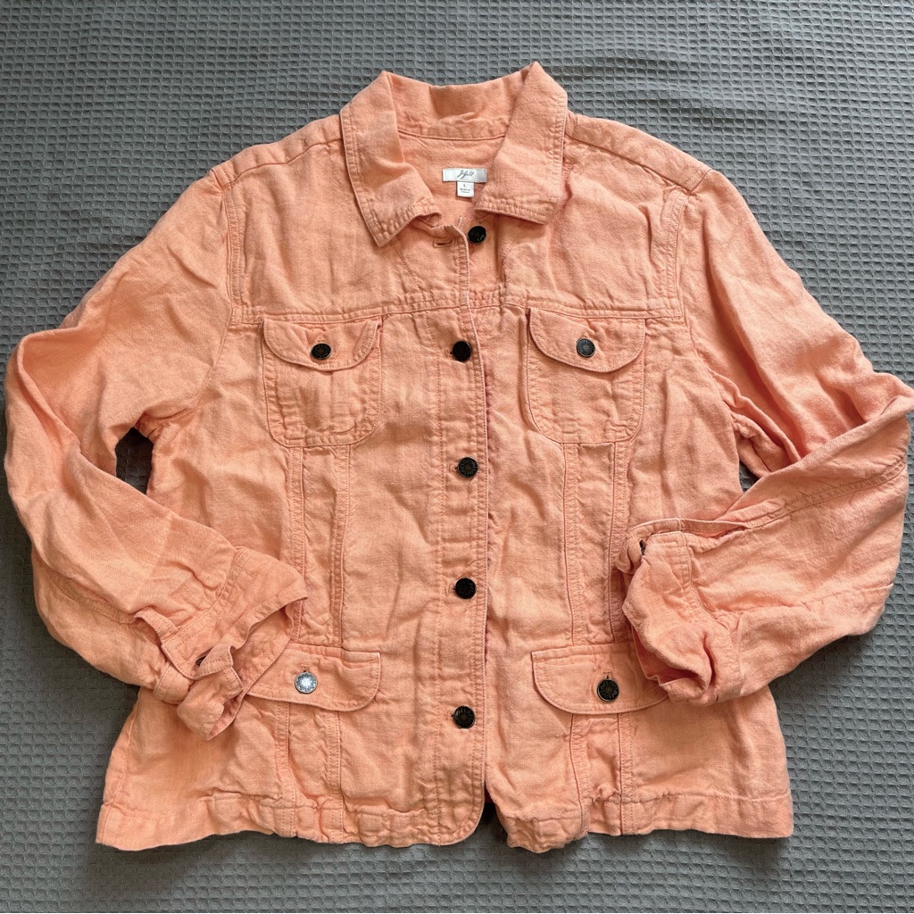 J.Jill 100% Linen Jacket Large Creamsicle Orange Button Up Cruise Resort